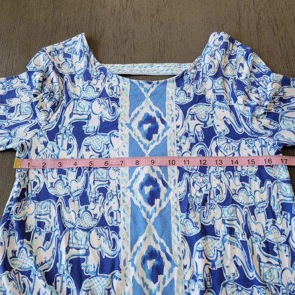 Lilly Pulitzer Ophelia Dress Bomber Blue Get Trunky Engeneered Print Size Medium - Picture 9 of 10